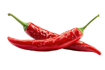 Two red chili peppers, close-up, vibrant color, slightly overlapping,  and sharply focused against a black background.  The peppers have smooth, glossy skin and pointed tips