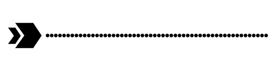 A black double chevron arrow pointing right, followed by a long dotted line on a white background.