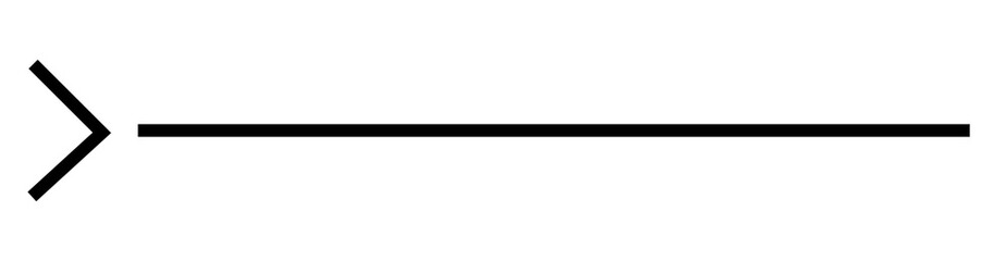 A simple black right-pointing arrow symbol on a plain white background, representing direction and progress.