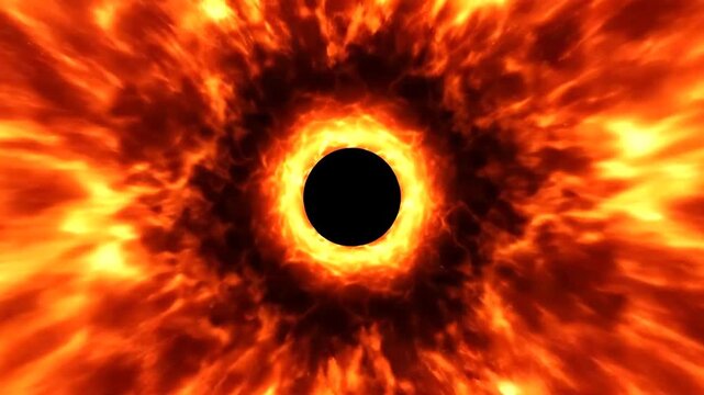 Cinematic flight through a fiery solar wormhole culminating in a dramatic total solar eclipse event