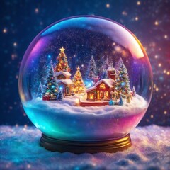 Magical Christmas Snow Globe with Bokeh Lights
