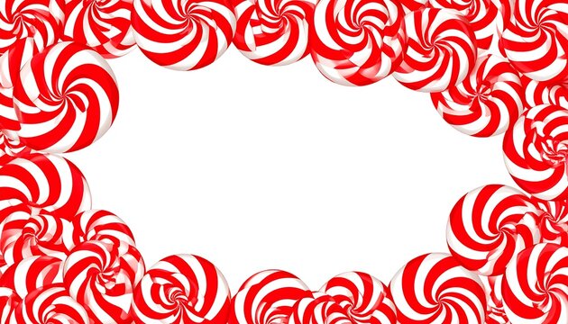 Red and white swirl hard candies form a border around a blank space