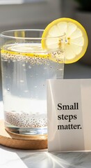 Clear Glass of Lemon Chia Seed Infused Water Drink