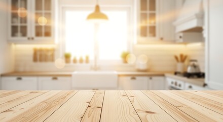 Bright Modern Kitchen With Sunlit Countryside Warmth Over Rustic Wooden Table In Home