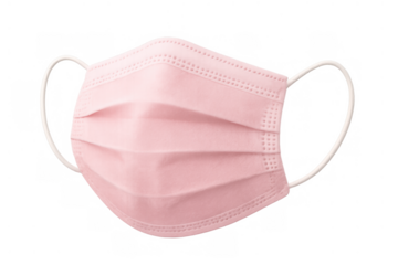 Pink surgical face mask protecting against airborne illnesses, maintaining hygiene and health, transparent background