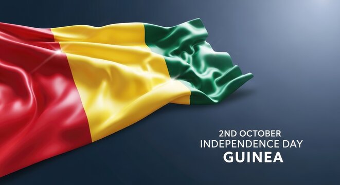 Guinea flag waving on independence day celebration with text 2nd october independence day guinea