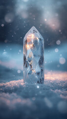 氷の透明度と規則的な結晶構造が信頼感を連想させ季節告知や企業ブランディングに活用しやすいシックな縦構図の背景. 生成AI