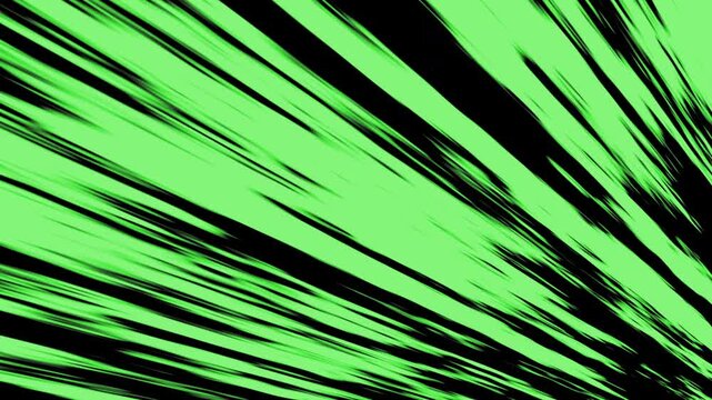 Energetic green anime-style speed lines cutting through a black background, creating a fresh and vibrant motion effect. Great for transitions and action sequences, 4K video.