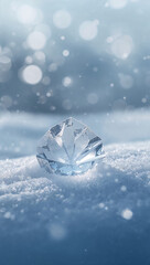 透明感の高い氷の稜線が精密なディテールで立ち上がり雪上の反射と後景の光粒が奥行きを生むクリスマスシーズン向け背景. 生成AI