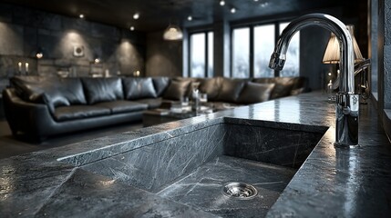 Table setting with floral arrangement and glassware outside a building with lights.