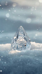 雪の白と氷の銀色が清潔感を際立たせ後景の光がやわらかに滲むことで高級感と親しみやすさを両立させたクリスマス背景. 生成AI