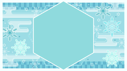 冬の和風な背景、レトロポップな雪のイラスト