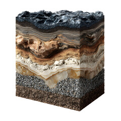 Detailed geological cross section reveals layers of earth, rock, and minerals showcasing natural stratigraphy and subterranean complexity in stunning detail