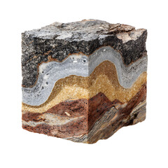 Detailed geological cross section reveals earth's layered strata and mineral composition, showcasing sedimentary rock formations and geological history.