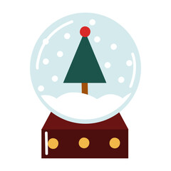 Flat style Christmas snow globe with tree. Winter icon. Hand drawn vector isolated illustration.
