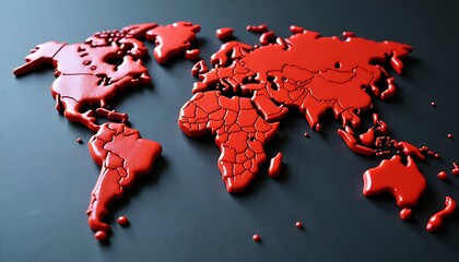 Red world map model on dark background symbolizing global health issues