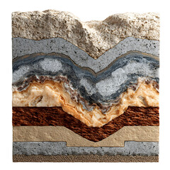 Cross section showing geological layers and rock strata revealing earth's natural textures and mineral formations