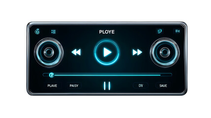 Sleek futuristic digital audio player interface with glowing blue controls and minimalist design for modern media enjoyment