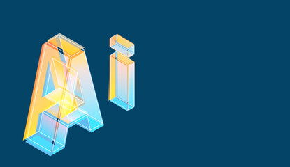Overlapping Isometric Transparent 3D Typography with "Ai" text for banner concept idea