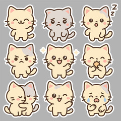 Cute Kawaii Cat Sticker Vector Illustration