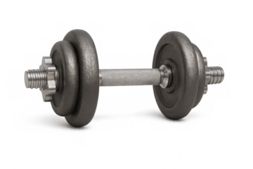 Adjustable metal dumbbell for strength training and fitness workouts, representing weightlifting and muscle building