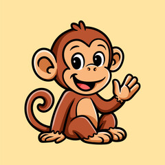 Fun cute monkey cartoon colored character isolated drawing line style design illustration