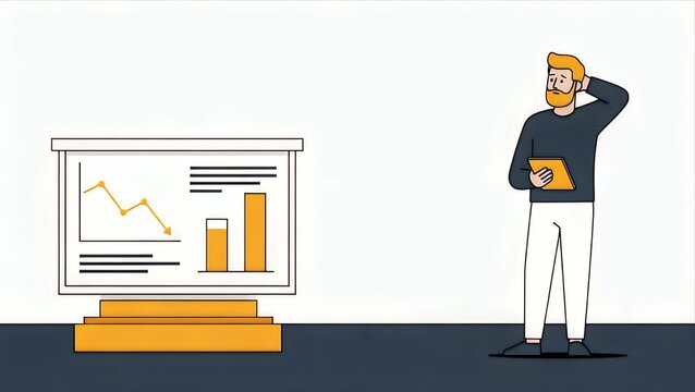 Animated Man Analyzing Negative Business Data