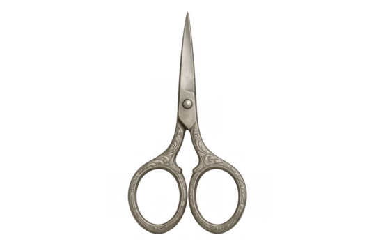 Vintage ornate embroidery scissors. Antique sewing trim tool, decorative needlework craftsmanship with transparent background