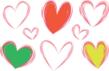 red colorful hand drawn designs abstract doodles hearts collection