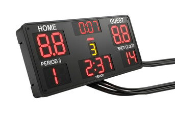 Digital scoreboard displaying game time and score isolated on transparent background
