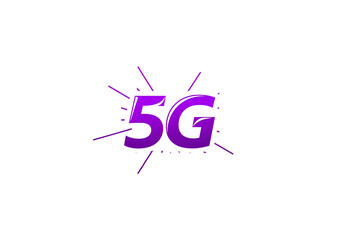 Vibrant purple 5g logo with radiating lines symbolizing connectivity isolated on transparent background