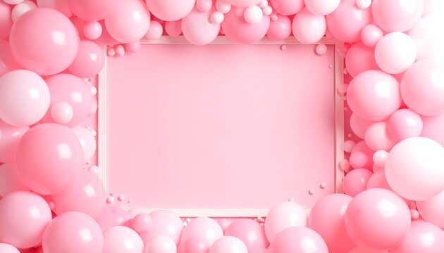 Pink balloons frame a blank rectangular backdrop