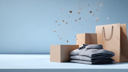 Minimal paper bag and towels with floating boxes