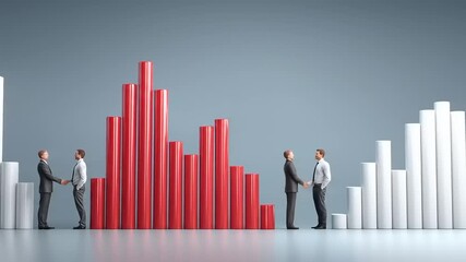 Visualizing collaborative achievements and contrasting business performance through conceptual handshake scenes and bar chart representations showcasing growth - Powered by Adobe