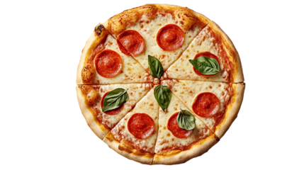 Cheesy Italian Pizza Isolated on Transparent Background, Delicious Traditional Food and Culinary Concept