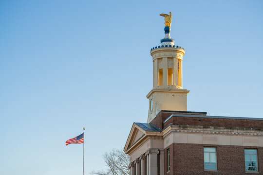 Nashua city hall exterior in New Hampshire in winter