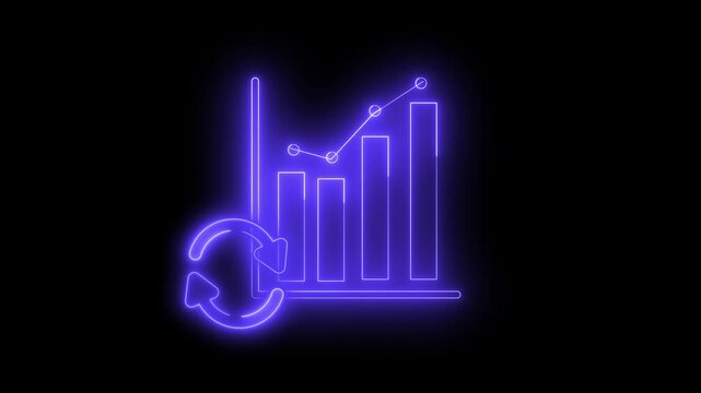 Neon light effect animation of a graphics icon with refresh arrows