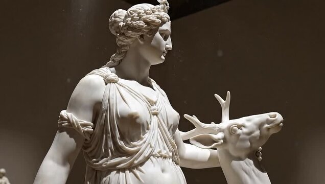 Artemis and the Deer - A Timeless Marble Sculpture.