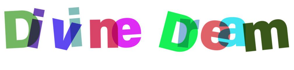 Divine dream overlapping 3d text design with vibrant cmyk colors and classic fonts