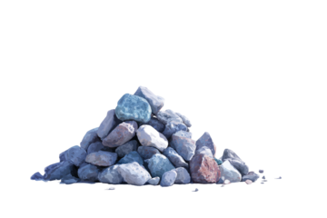 A pile of various-colored stones, light gray, blue, and pinkish-red, nestled together in a mound