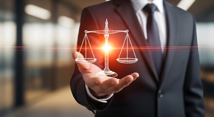 World Day for International Justice Balance of Justice Lawyer's Hand Holding Scales of Justice Symbolizing Legal Expertise