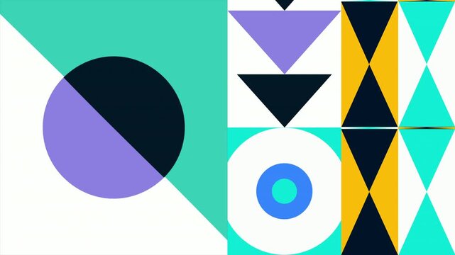 Animated Geometric pattern or background loop. 4K resolution geometric motion design in bright colors. Moving abstract shapes background or pattern.