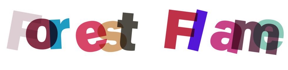 Dynamic overlapping 3d text design featuring a fiery forest theme with vibrant color gradients and bold typography