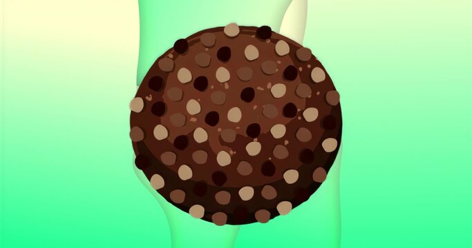 Naklejki Placing large round chocolate chip cookie at center of digital graphic backdrop showcasing snack