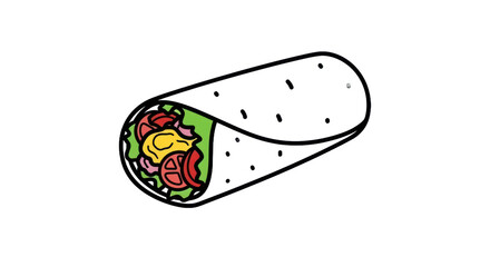 Cartoon burrito illustration with visible ingredients on a transparent background