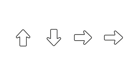 Collection of four simple outline arrows pointing up, down, right, and left, presented on a black background. These versatile vector graphics feature editable strokes, making them ideal for