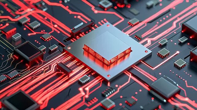 Closeup of illuminated circuit board