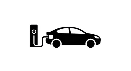 Electric vehicle charging station silhouette illustration on transparent background