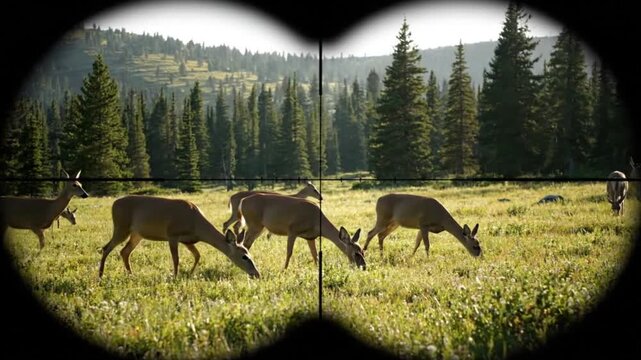 Wildlife observation ranger scanning deer herd in forested landscape wildlife photography natural habitat outdoor viewpoint