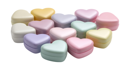 Lip Balm Containers in Pastel Colors Arranged in Heart Shape on Transparent Background